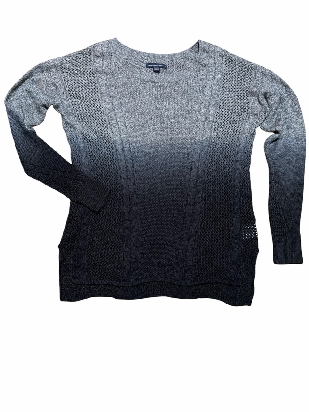 American Eagle Ombre Loose Cable Knit Crew Sweater - Gray to Black Oversized XS